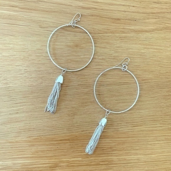 Silver Hoop Earrings with dangling design - Picture 1 of 7